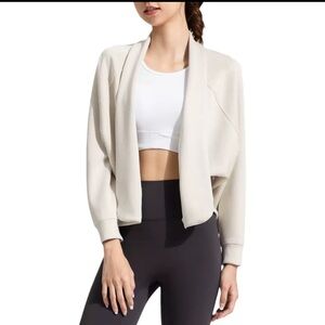 Cream Open Front Yoga Workout Shrug Long Sleeve Jacket